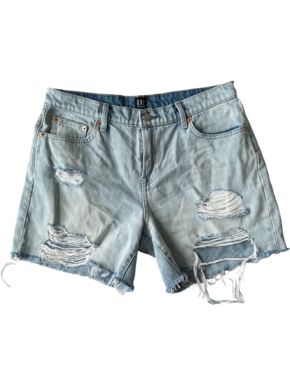 ✅ Gap women blue distressed 5” denim shorts size 28